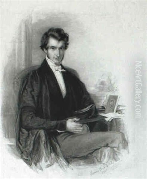 Portrait Of A Merton College Scholar Beside A Table With Books - view 1