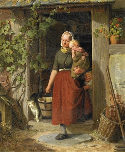Die Junge Winzerin Mit Ihren Kindern - view 1