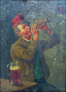 Wirtshausgaste Am Tisch Mit Pfeife Bzw. Trompete (pair) by Adolf Heinrich Richter