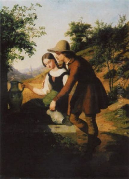 Junges Paar Am Brunnen - view 1