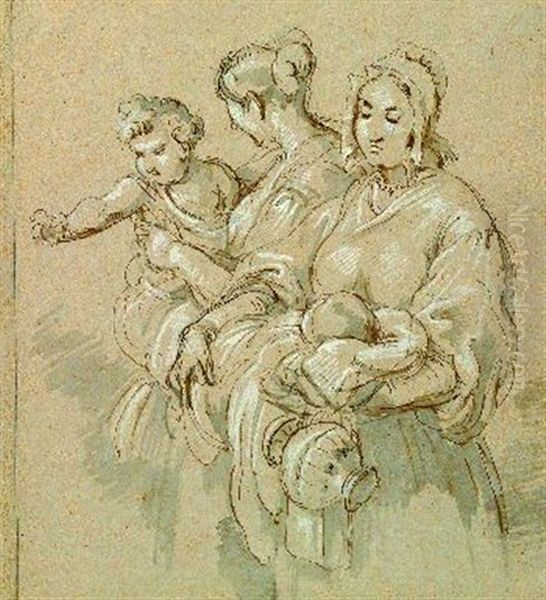Zwei Mutter Mit Ihren Kindern (+ Sketch, Verso) - view 1