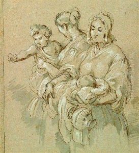 Zwei Mutter Mit Ihren Kindern (+ Sketch, Verso) by August Richter