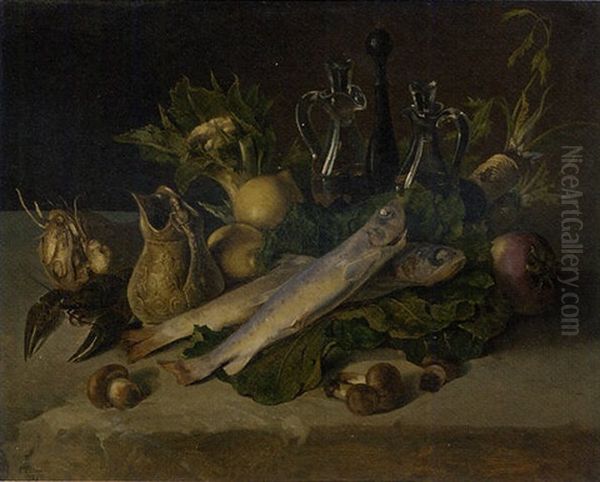 A Still Life With Lemons, Mushrooms, Beetroot And Fish - view 1