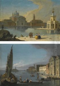 Venice, A View From The Riva Delle Schiavoni Past The Punta Della Dogana Towards The Chiesa Del Redentore; Venice, A View From The Canale Della Giudecca Of The Fondamenta Zattere Spirito Santo by Carl Johann Richter