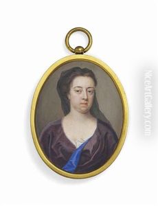 Queen Anne (1665-1714), In Blue-lined Aubergine Dress Over Frilled White Chemise, Striped Black Veil