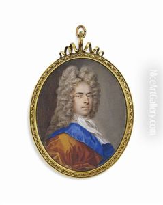 A Gentleman, In Amber-coloured Cloak With Blue Lining And White Cravat, Long, Full-bottomed Wig