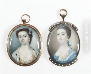 A Lady, Wearing White Dress Edged With Gold Embroidery And Fastened At Her Decollete With A Strand Of Pearls (+ A Lady, Called Anne Parry Price (nee Puleston) Wearing Blue Dress With Lace Trim ([pair)