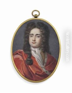 Sir Edward Bayley, Bt., In Ermine-bordered Red Cloak, White Lace Jabot, Long Dark Curling Hair