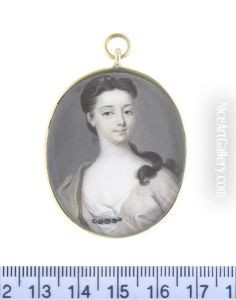 A Lady, Wearing Mauve Robe Fastened With A Cord Of Black Onyx Over Her White Chemise, Olive Green Mantle Draped Over Her Right Shoulder by Christian Richter