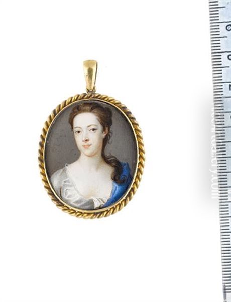 A Lady, Wearing White Robe And Blue Mantle - view 1
