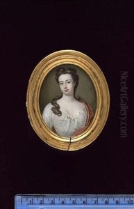 A Lady, Wearing White Dress And Pink Cloak Over Her Left Shoulder, Her Brown Hair Falling Over Her Right Shoulder