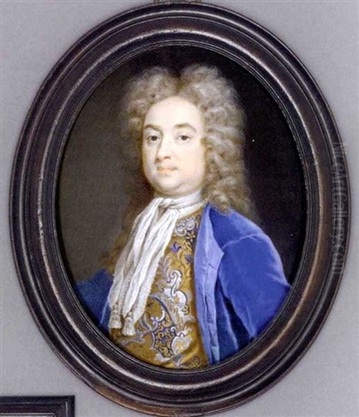 A Gentleman Called William Pulteney, 1st Earl Of Bath (1684-1764), In Blue Velvet Coat, Silver And Blue Embroidered Floral Beige Waistcoat, Tied Cravat With Tassels, Full-bottomed Powdered Curling Wig - view 1