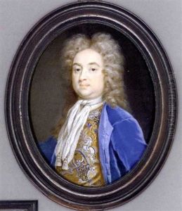 A Gentleman Called William Pulteney, 1st Earl Of Bath (1684-1764), In Blue Velvet Coat, Silver And Blue Embroidered Floral Beige Waistcoat, Tied Cravat With Tassels, Full-bottomed Powdered Curling Wig