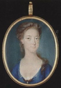 Amelia, Daughter Of George Ii, Wearing Strand Of Pearls In Her Hair And Decollete Blue Dress With White Lace Underslip And Brooch At Her Corsage
