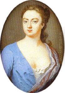 Portrait Of A Lady With A Shawl Over Her Left Shoulder, Wearing A Blue Dress With White Underslip