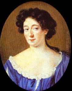 Portrait Of A Lady Wearing A Blue Dress With White Underslip