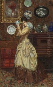 Admiring The Porcelain by Edouard Frederic Wilhelm Richter