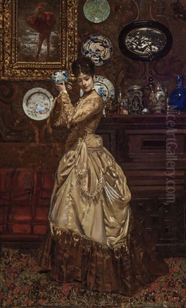 Elegant Woman With Blue Porcelain - view 1