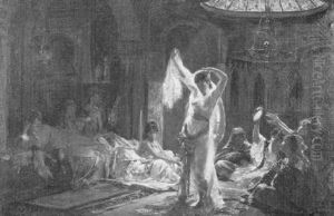 Harem Interior With Dancer And Musicians by Edouard Frederic Wilhelm Richter