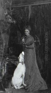 Interior Setting Depicting A Lady With Her Huntsman by Edouard Frederic Wilhelm Richter