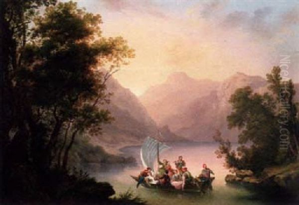 Merry-makers Boating On A Lake - view 1