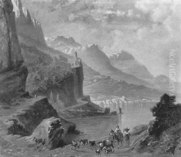 Stadt Am Gebirgssee Mit Staffagen - view 1