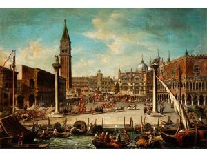 Blick Auf Die Piazza San Marco Wahrend Des Bullenfests Zu Karneval by Giovanni Richter