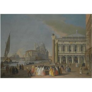 Venice, A View Of The Molo, Looking West Towards Santa Maria Della Salute And The Palazzo Ducale To The Right by Giovanni Richter