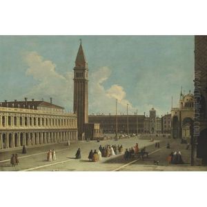 Venice, A View Of The Piazzetta Looking Northwards Across The Piazza San Marco Towards The Torre Dell'orologio by Giovanni Richter
