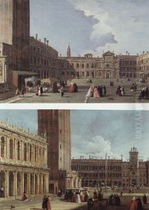 Venice, A View Of The Piazza San Marco Looking North From The Piazzetta Towards The Clock Tower