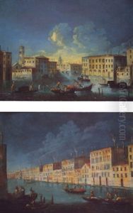 Vue De Grand Canal Entre La Ca'rezzonico Et Le Palais Balbi by Giovanni Richter