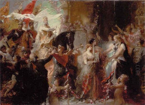 Kaiser Wilhelm Umgeben Von Seinen Paladinen, Kehrt Triumphierend Vom Siegreichen Kriege Zuruck - view 1
