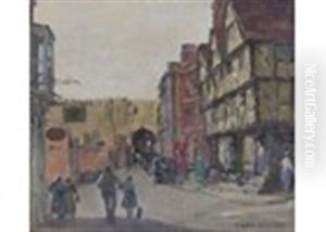 Figures In A Sunny Street Scene by Herbert Davis Richter