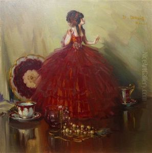 Still Life With Doll, Jewels And Teaset by Herbert Davis Richter
