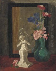 A China Figurine And Flowers On A Table by Herbert Davis Richter