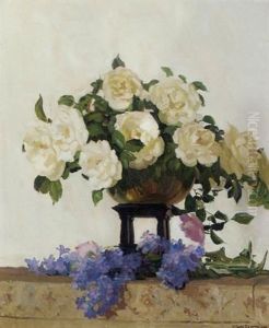 White Roses And Lilac On A Ledge