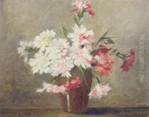 Pink And White Carnations In A Vase by Herbert Davis Richter