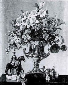 Still Life Of Flowers With A "dick Turpin" Staffordshire Figure by Herbert Davis Richter