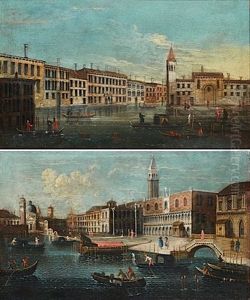 Vue Du Mole Et Du Palais Ducale Vers L'eglise De La Salute (+ Vue Du Grand Canal Vers Le Bassin De San Marco; Pair) by Johann Carl August Richter