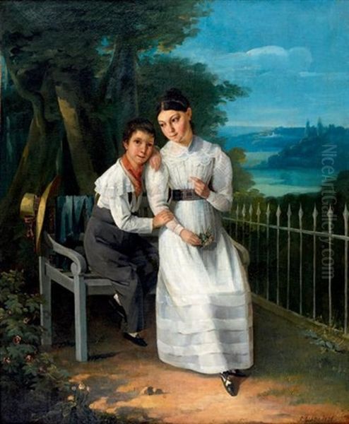 Jeune Fille Et Son Frere En Bordure De Parc - view 1