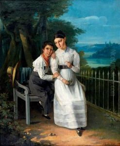 Jeune Fille Et Son Frere En Bordure De Parc by Johann Heinrich Richter