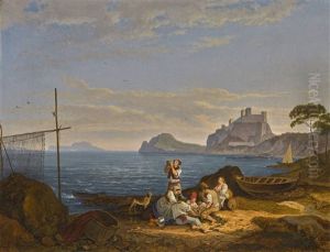 The Bay Of Naples, Capri Beyond by Ludwig (Adrian) Richter