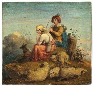 Schaferpaar Bei Mondaufgang by Ludwig (Adrian) Richter