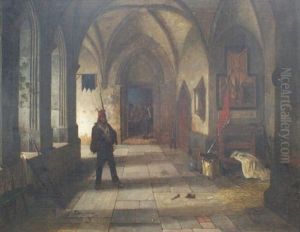 Soldiers In A Church by Ludwig (Adrian) Richter