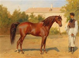 Racehorse With Hungarian Groom by Wilhelm Richter