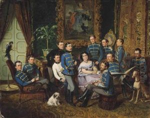 Portrait Of Countess Julia Samoilova (1803-1875) With Austrian Hussars by Wilhelm M. Richter