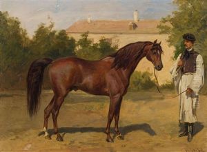 Rennpferd Mit Ungarischem Pferdehirten by Wilhelm M. Richter