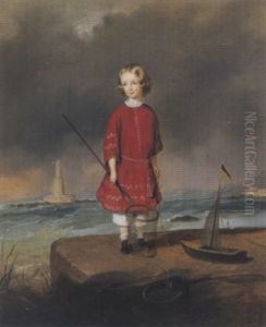 Kleiner Fischer Vor Einer Italienischen Kustenlandschaft by Wilhelm M. Richter