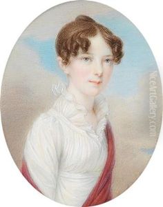 A Portrait Of A Lady In A White Dress Against A Cloudy Background