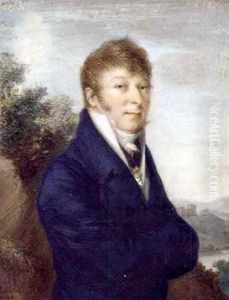 A Young Gentleman Standing With Folded Arms In A Landscape, In Blue Coat, White Waistcoat And Tied Cravat, Wearing The Cross Of The Order Of Malta On A Black Ribbon Around His Neck... by Anton Richter